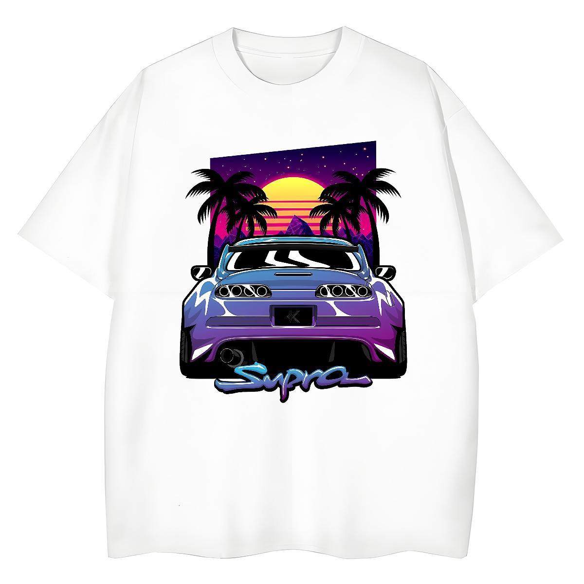 2024 Casual Womens T Shirts 230g Pure Cotton O Neck Short Sleeves Hip Hop car Tshirt for Man Woman Loose Cartoon Floral Printing Tees Shirts