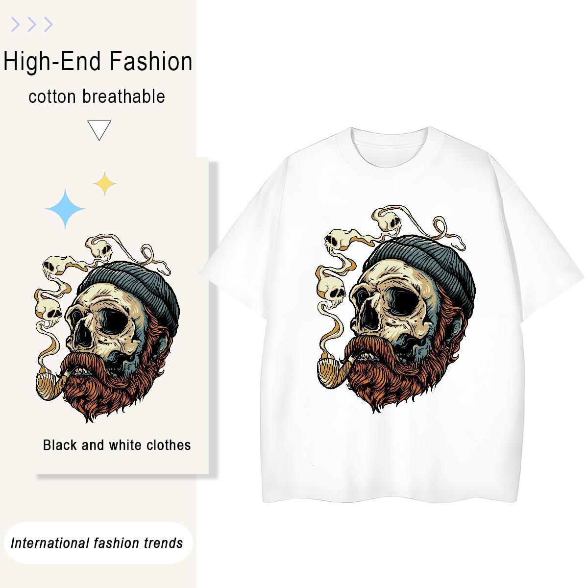 Classic T Shirt For Woman 230g Cotton Breathable Soft Daily Wear skull Lady T shirt Unisex Floral Print Clothes Shirt
