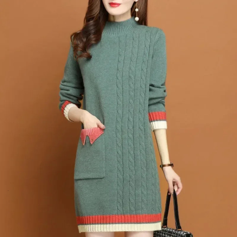 Womens Knitted Dress Tight Crochet Dress Womens Casual Thick X Elegant Long Sleeve Aesthetics Sexy Xxl 241011