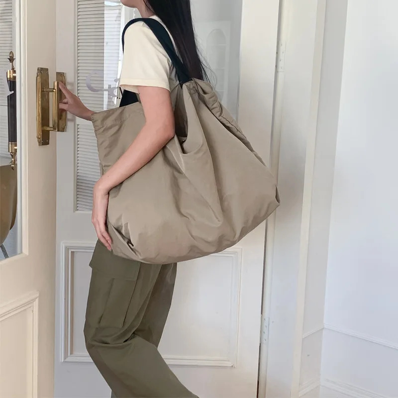 Korean womens canvas shoulder bag nylon womens handbag spring/summer big cloth shopping bag simple fabric Bolsas 241008