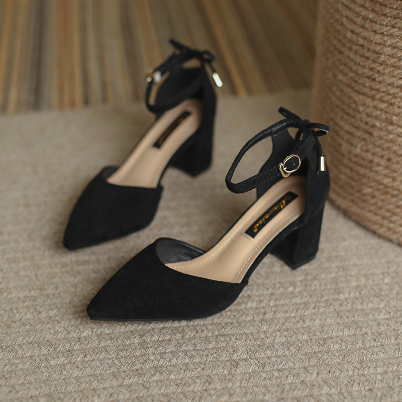 suede leather pointy sandals women ankle strap cover heel gladiator sandalias mujer back bowtie high heels summer shoes woman