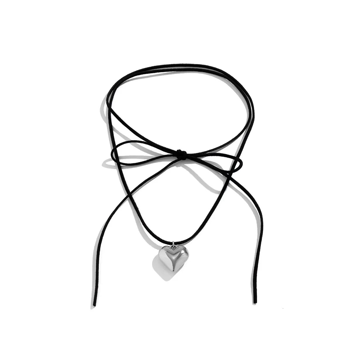 Exaggerated Black Velvet Large Heart Pendant Necklace Womens Knot Bow Adjustable Rope Chain Jewelry Wedding Accessories 241011