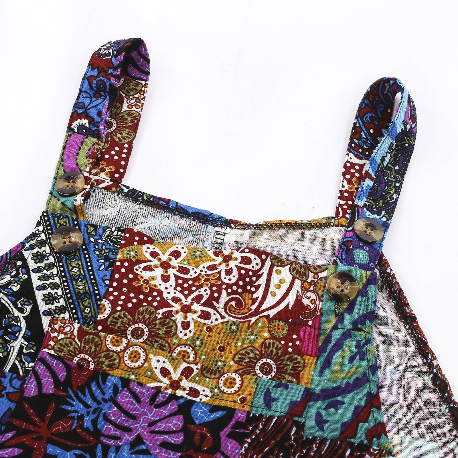 Captivating Women Summer Overalls Multicolor Ethnic Style Square Neck Sleeveless Casual Jumpsuit with Pockets for Girls 240930