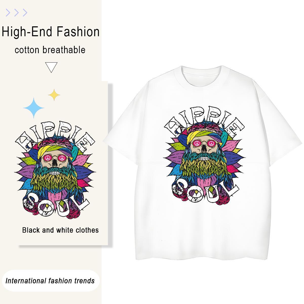 New T-Shirts for Women 230g 100% Cotton Breathable Soft Sports Casual skull Unisex Tshirts Nice Cartoon Print Tees