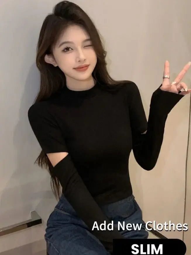 Turtleneck Sweater Bottom Shirt Womens Autumn Winter Slim Long Sleeve Skeleton n Sense Soft Top Blouse 241011