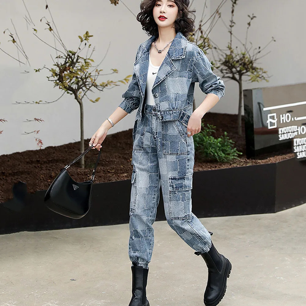 European Product Tool Denim Set for Women Spring/Autumn Trend Fashion Denim Short Jacket Denim Trouser Casual Two Piece Set 240930