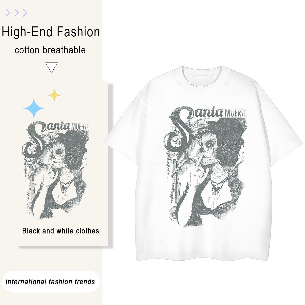 Fashion T-Shirts for Women 230g 100% Cotton Breathable Short Sleeve Beach portrait Women Tees Unisex Cartoon Printing L-4XL Clothings