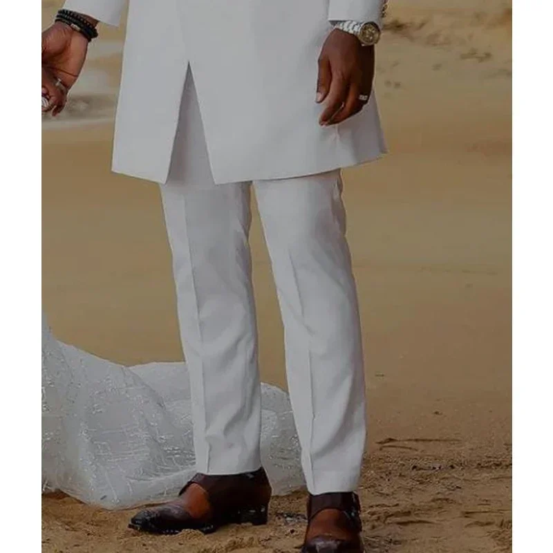 Formal Men Suits with Stand Collar 2 Pcs Fashion Long Jacket Pants Wedding Tuxedo for African Groom Male Fashion Costumes Custom