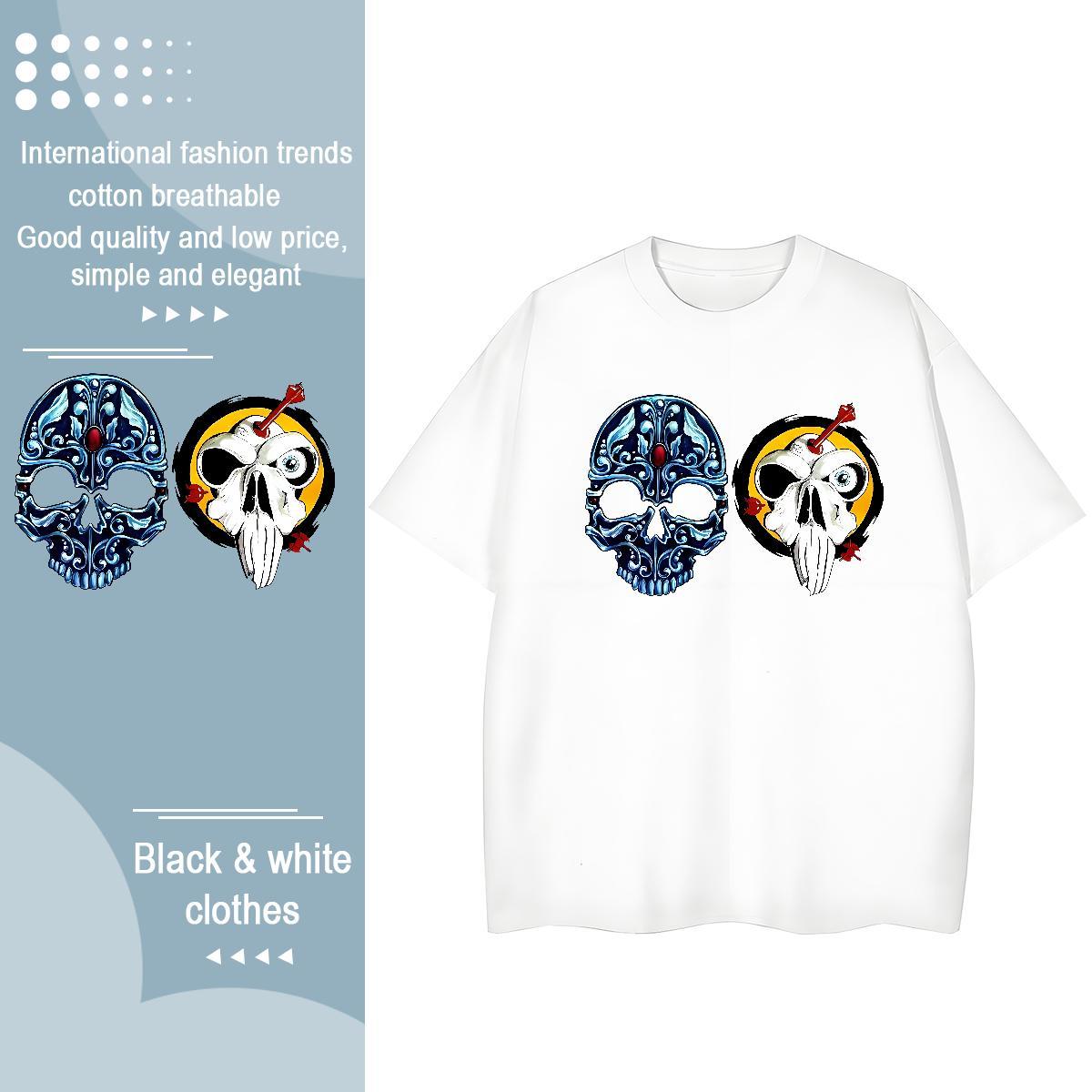 TOP Quality Womens T Shirts 230g 100% Cotton Crew Neck Breathable Street skull Tshirt for Man Woman Free Shipping Graphic Clothes Shirt