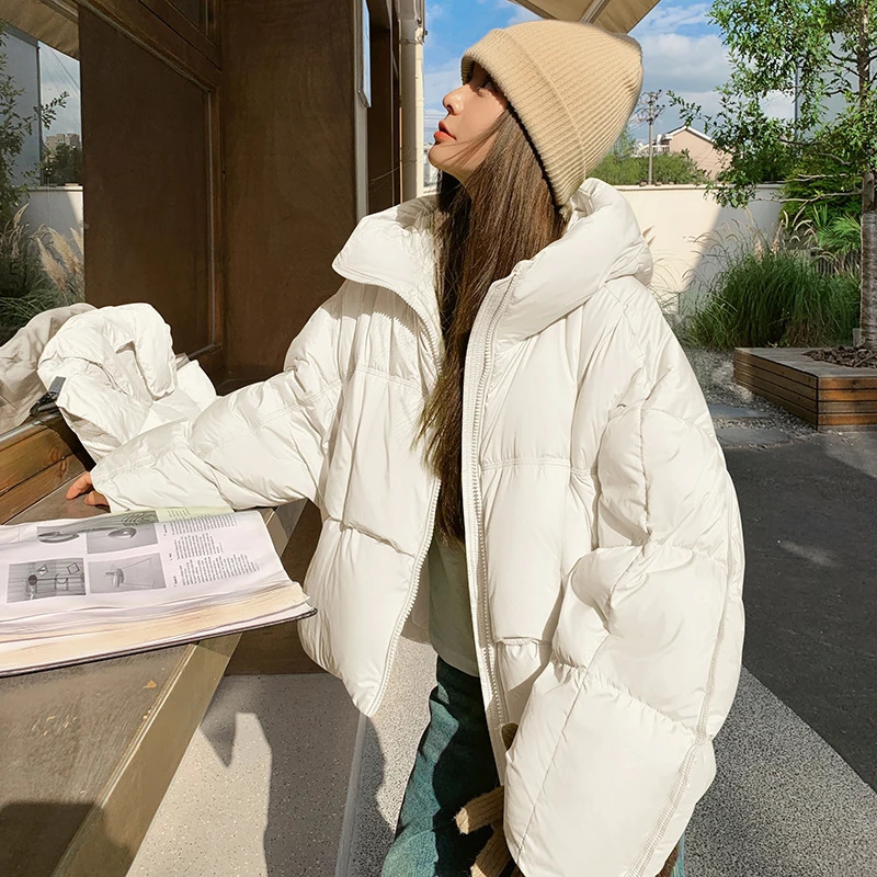 Winter short jacket fashionable hooded warm park inflatable jacket stand up collar chiffon American streetwear Y2K style 241009