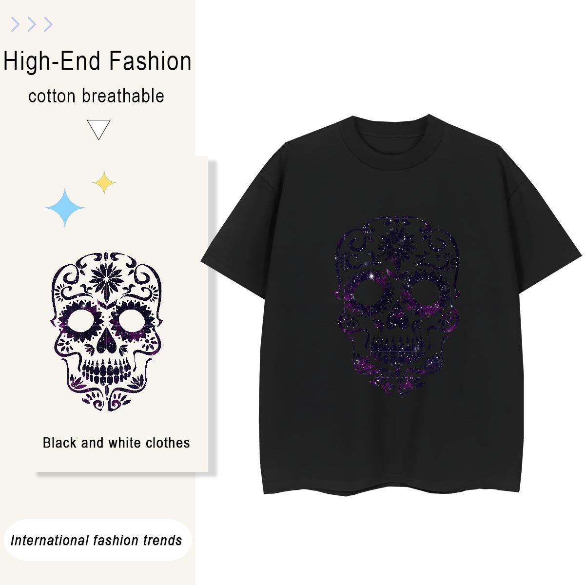 Fashion T-Shirts for Women 230g 100% Cotton Breathable Crew Neck Daily Wear skull Women Tshirts 5A DIY Printed Clothes Shirt