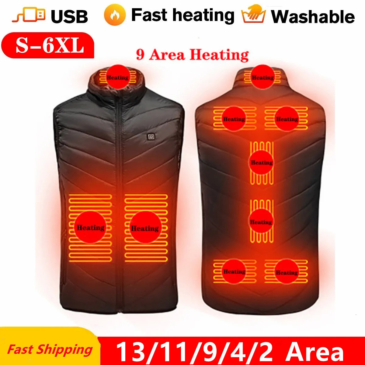 13 Area Usb Heated Vest For Man Women Heated Jacket Men Heating Vest Tactical Heated Down Jacket Heated Bodywarmer Heater Veste 241011