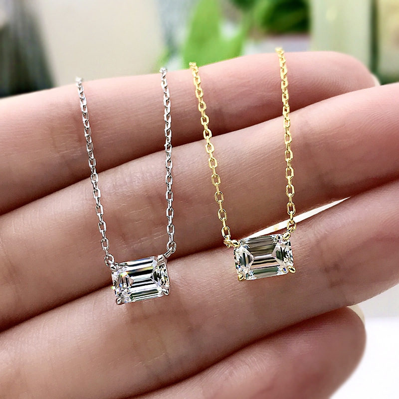 Sterg Sier Moissanite Square Solitaire Pendant Necklace for Women | Simple Fine Jewelry Gift