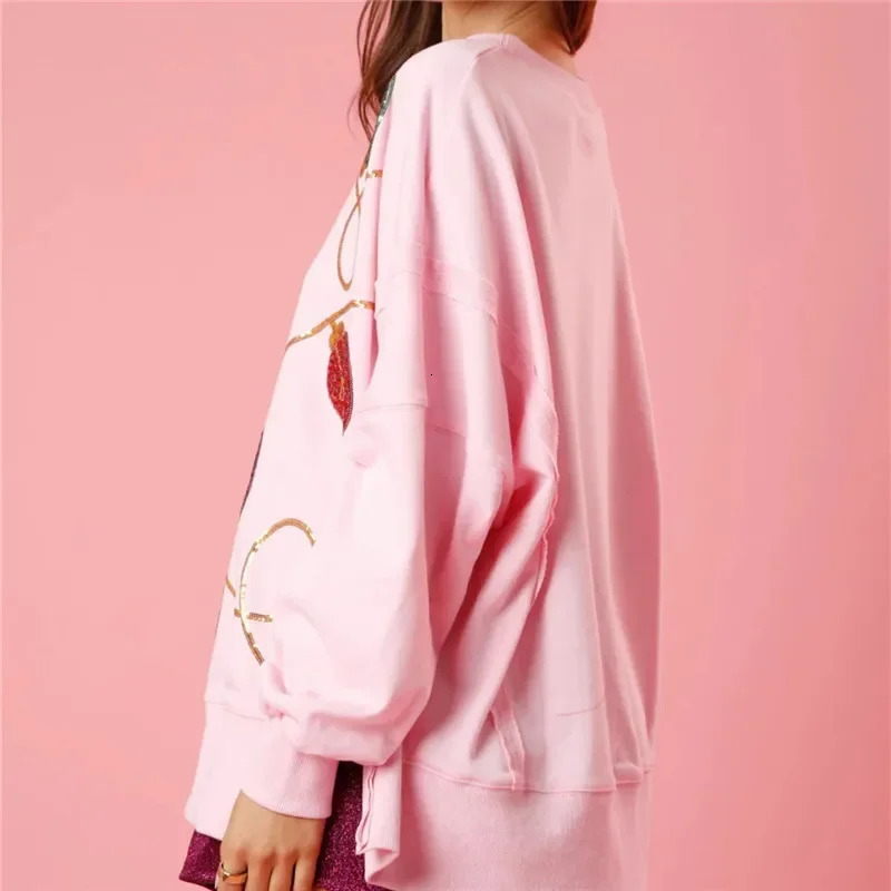 Imcute Women Sequin Christmas Light Sweater Oversized Long Sleeve Sweatshirt Side Slit Sparkly Glitter Shirts Jumper Tops 241011