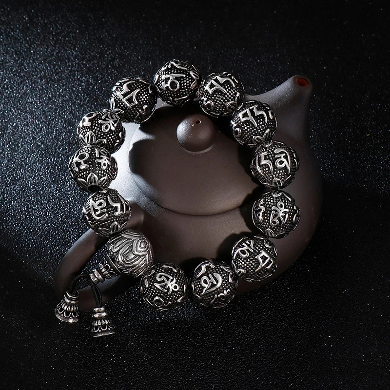 Charm Bead Metal Bracelet for Men Stainless Steel Carving OM Prayer Tibetan Buddhism Mara Meditation Bracelet for Men Treatment Jewelry 241011