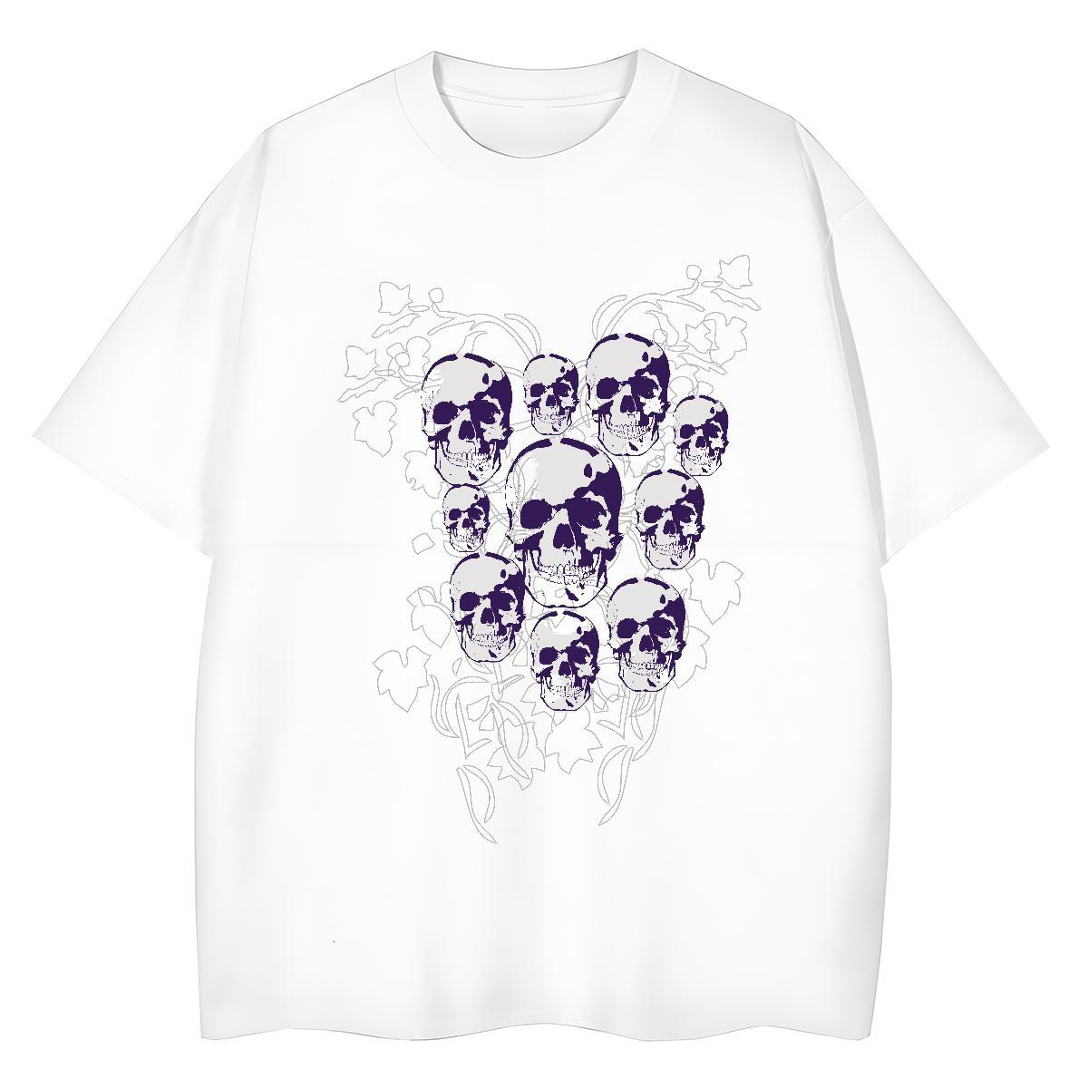 Fashion New Woman T Shirts 230g 100% Cotton Breathable Short Sleeve Casual Sport skull Tshirt for Man Woman High quality Skull Tops