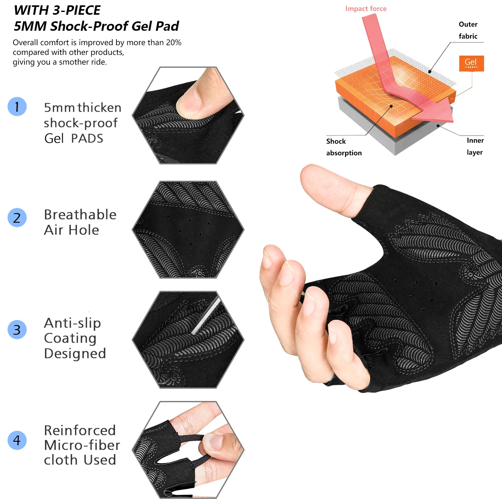 MOREOK Mens bicycle gloves Half finger Road gel pad shock absorption antiskid breathable MTB 241009