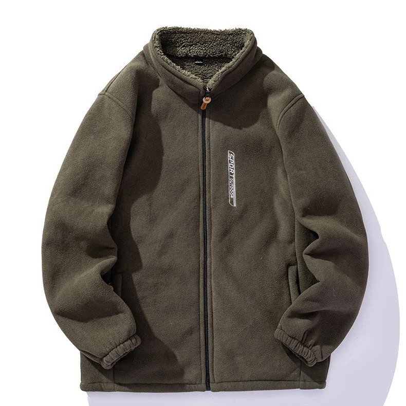 Winter Warm Fleece Jackets for Men Climbing Double Thicken Pocket Jacket Outdoor High Collar Windproof Ski Sweatshirt Coats Men 241011