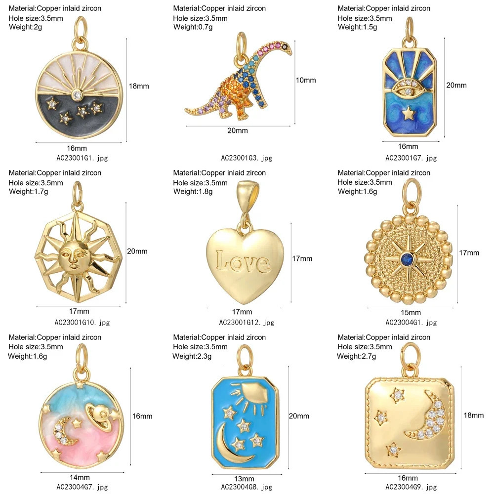 Bohemian Moon Star Charms Diy Earrings Necklace Bracelet Heart Dijes Evil Blue Eye Gold Color for Jewelry Making Supplies 241010