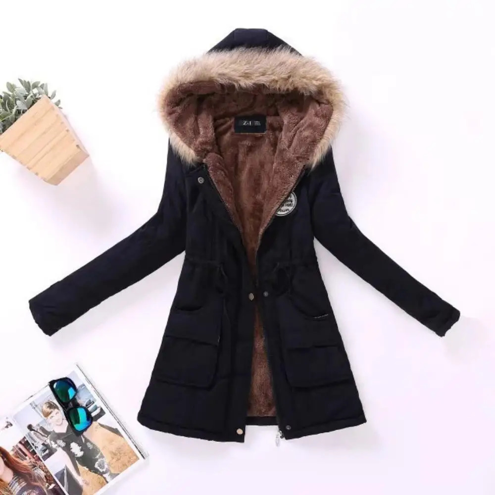 Women Autumn Winter Warm Fur Hooded Parkas Thick Cotton Slim Padded Coat Casual Vintage Streetwear Oversized Overcoat Jackets 241011