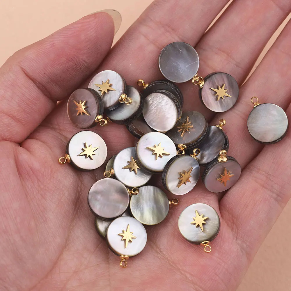 5pcs Natural Shell Charm For Jewelry Making Supplies Necklace Bracelet Pendants Stone Round DIY Earring Accessories 241010