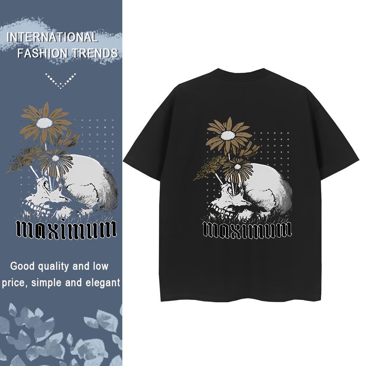 DIY Womens T Shirts 230g Pure Cotton Round Neck Short Sleeve Sports Street Wear skull Lady T shirt Comfortable Customized Print Tees