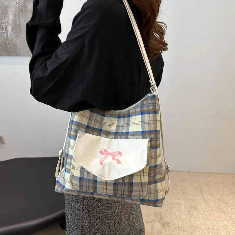 Korean fashion casual canvas bag student bag teenage messenger bag shoulder bag bow cross body bag 241008
