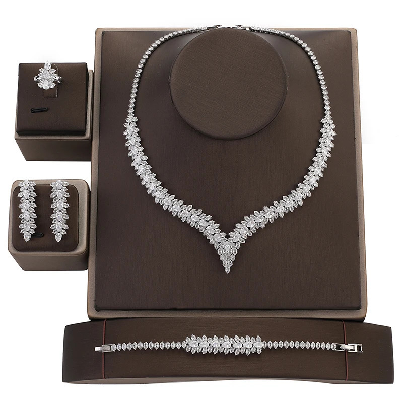 Jewelry Set HADIYANA Womens Wedding Necklace Bracelet Ring Earrings High Quality Zirconia BN7947 Schmuck 241007