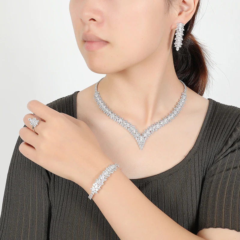Jewelry Set HADIYANA Womens Wedding Necklace Bracelet Ring Earrings High Quality Zirconia BN7947 Schmuck 241007