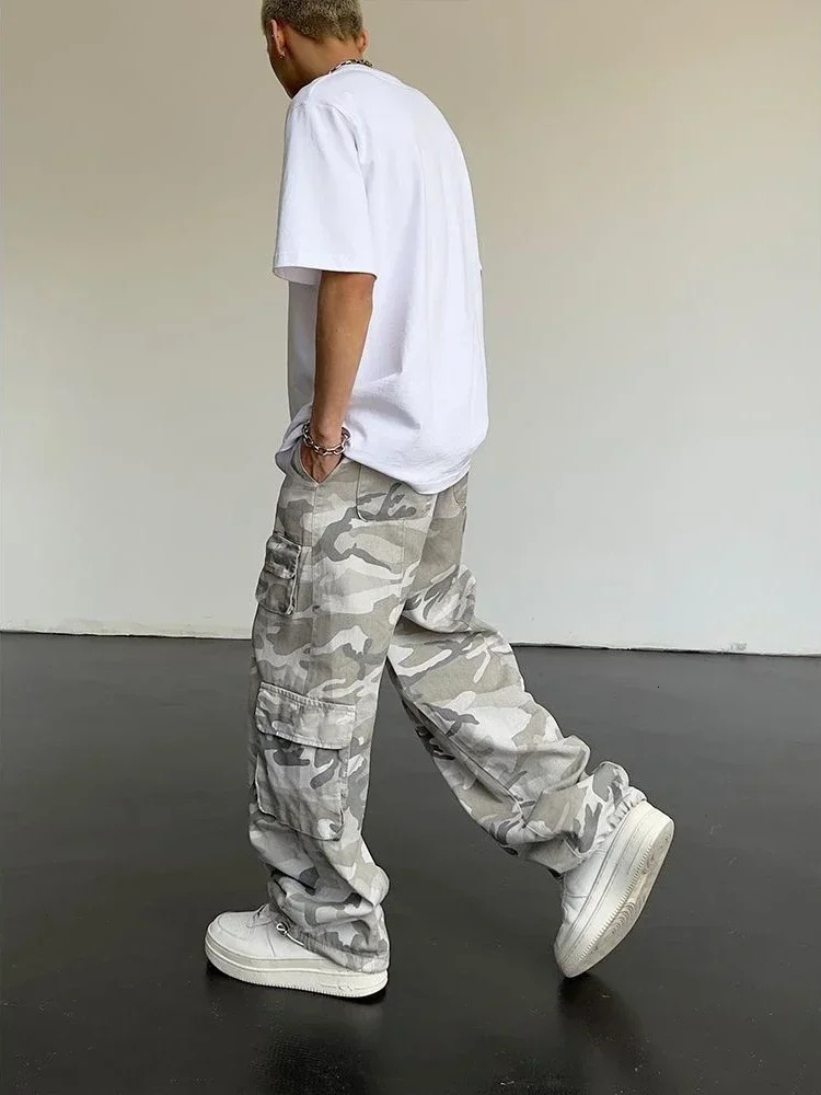 Mens Trouser Hip Hop Mens Commodity Pants Camo Straight Wide Loose Clothing Aesthetic Regular Suitable for Fashion Long 241011