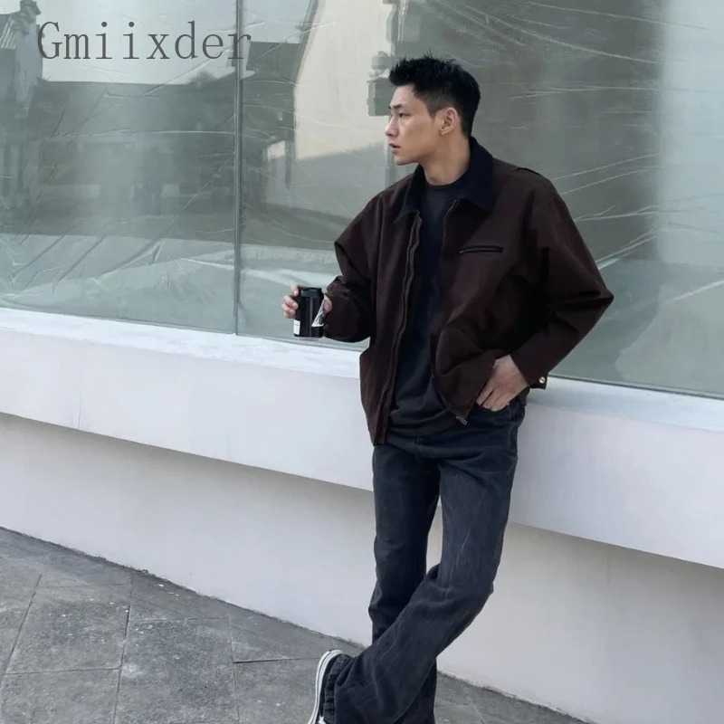 American Retro Lapel Solid Washed Jackets Fashion Mens Loose Casual High Street Jacket Men Tops Overcoat Male Clothes 241011