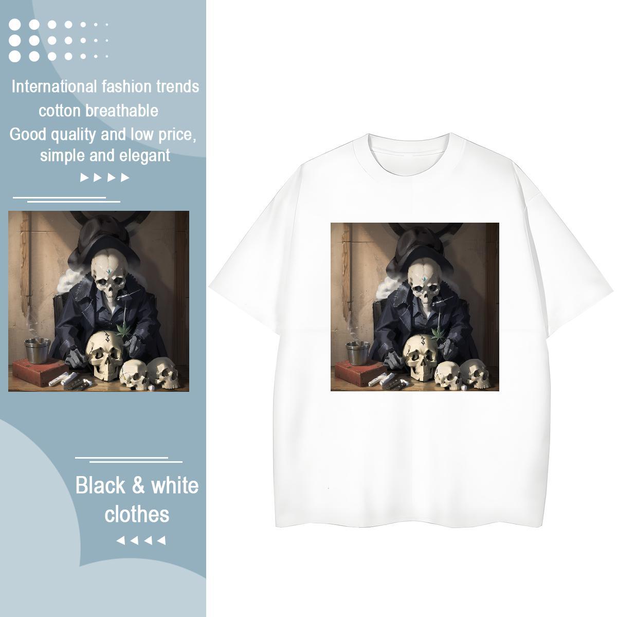 Classic Womens T Shirts 100% Cotton 230g Short Sleeve O-Neck Street Casual skull Womens Tshirts Female Custom Printing Polos