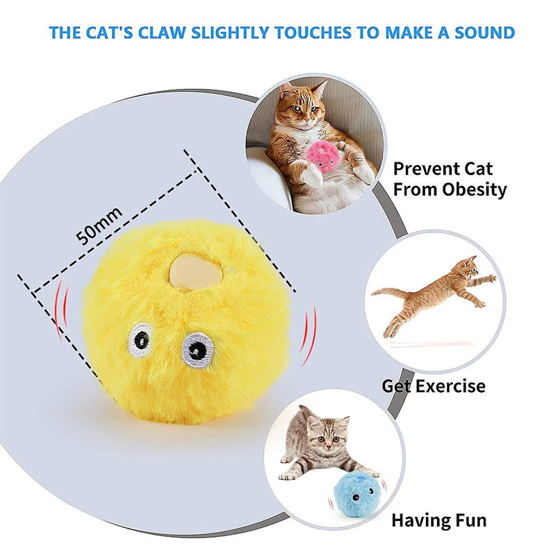 DONGKER 1Pcs Cat Toy Balls,Plush Interactive Chirping Balls with 3 Lifelike Animal Chirping Sounds for Cat Puppy Kitty Kitten