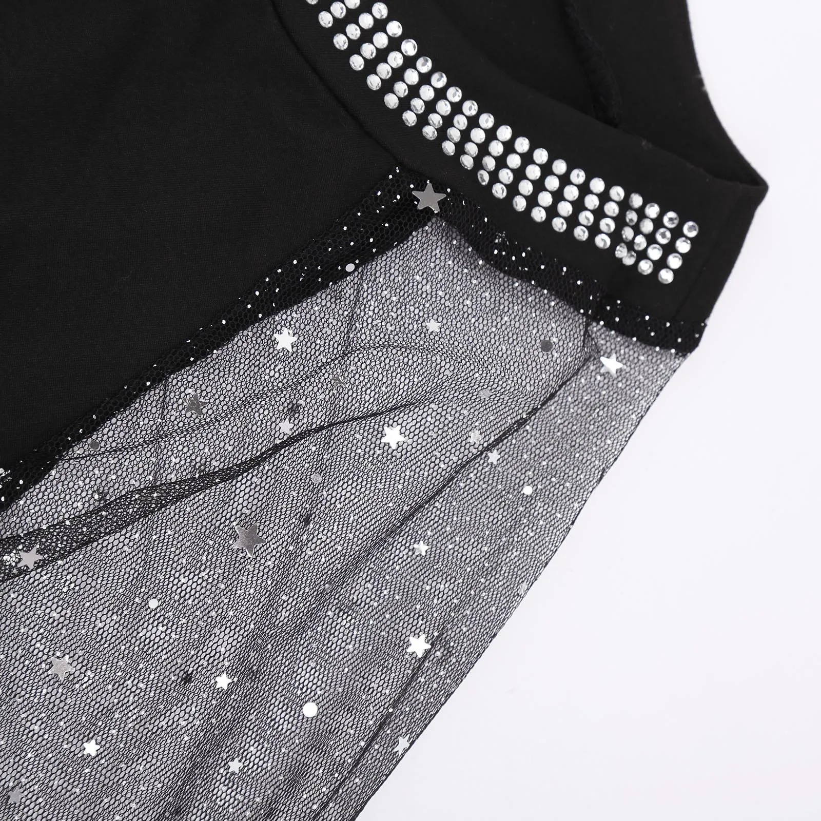 Woman Casual Rhinestone Sheer Mesh Patch Glitter Top Female Clothing WomenS Fashion Long Sleeve Daily TShirt 241011