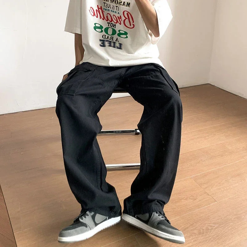 Trousers Mens Summer Straight White Wide Goods Mens Loose Spandex Cotton Street Retro Fashion Y2k High Quality 241007