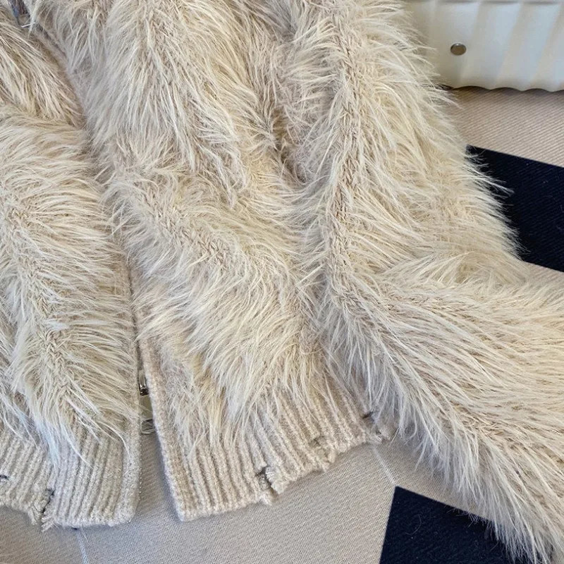 Mink Fur Coat Sweater Jacket Womens Autumn winter 2024 Short Hooded Knitted Cardigan 241009