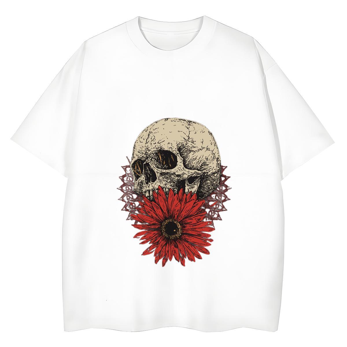 Casual New T Shirts Women 100% Cotton 230g Breathable Crew Neck Sports Casual skull Unisex Tshirts High quality Custom Cartoon Clothings