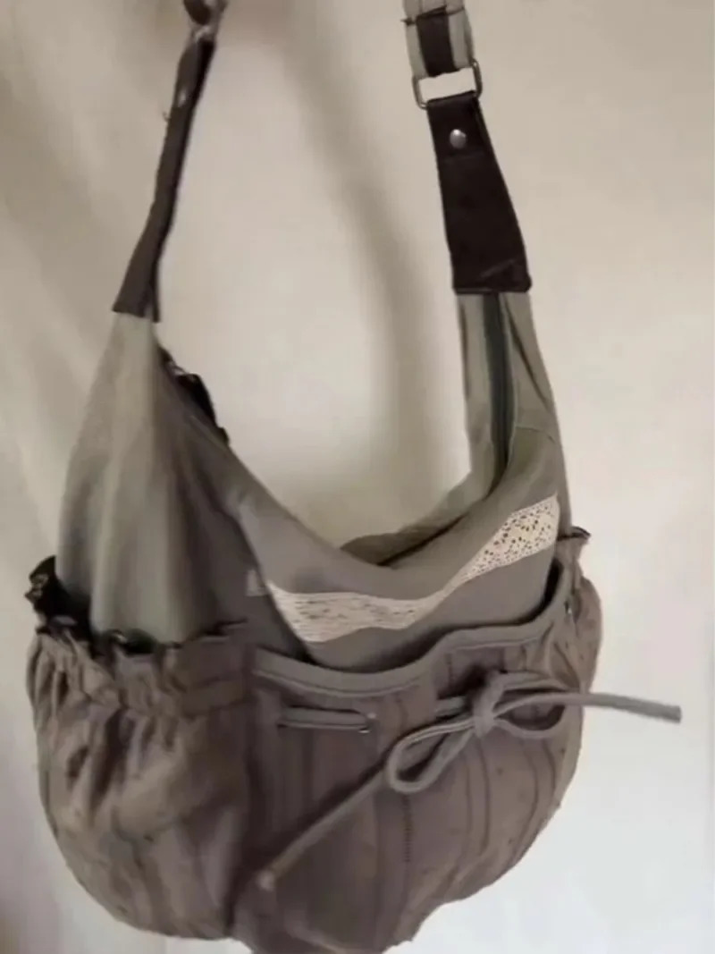 MBTI retro womens cross body bag Korean style fashionable canvas handbag Versatile casual large capacity shoulder bag 241008