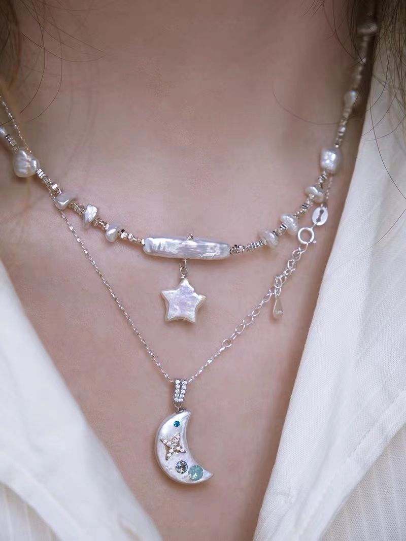 pated Stainless Steel Jewelry Jewellery Pendant Necklace Chain Star Freshwater Pearl Necklace