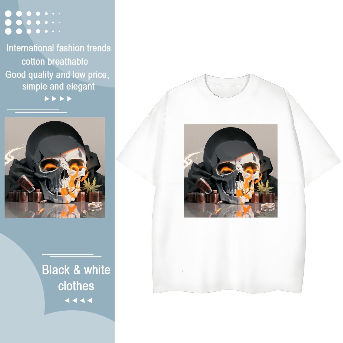 2024 DIY T Shirt For Woman 230g 100% Cotton Crew Neck Breathable Casual Beach skull Lady T shirt Designer Nice Cartoon Anime Wear