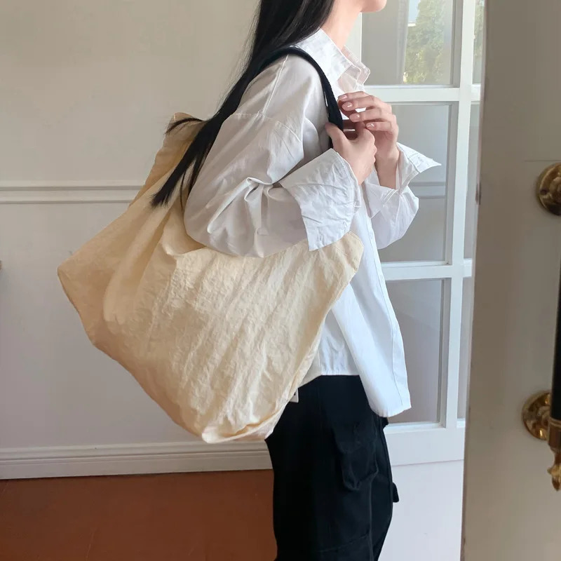 Korean womens canvas shoulder bag nylon womens handbag spring/summer big cloth shopping bag simple fabric Bolsas 241008