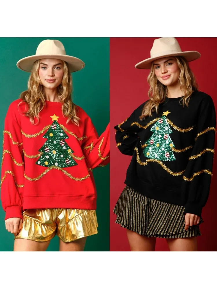 Glitter Patchwork Hoodies Vintage Tshirt Harajuku Slim Long Sleeve Streetwear Women Clothes Christmas Tee Top Autumn Winter 241011