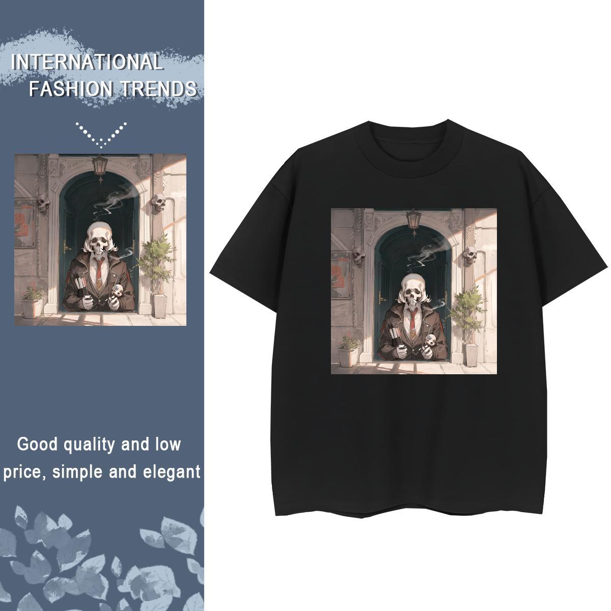 Classic Womens T Shirts 230g Pure Cotton Breathable Crew Neck Sports Street Wear skull Women Tees Designer Nice White Plus Size Clothes Shirt