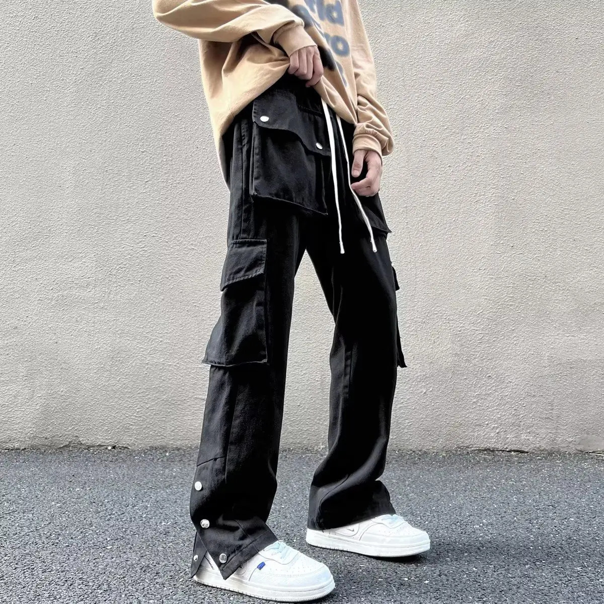 High Street Cargo Pants mens Y2k black streetwear hip-hop jogging sports casual mens pants Harajuku wide leg pocket pants 241007