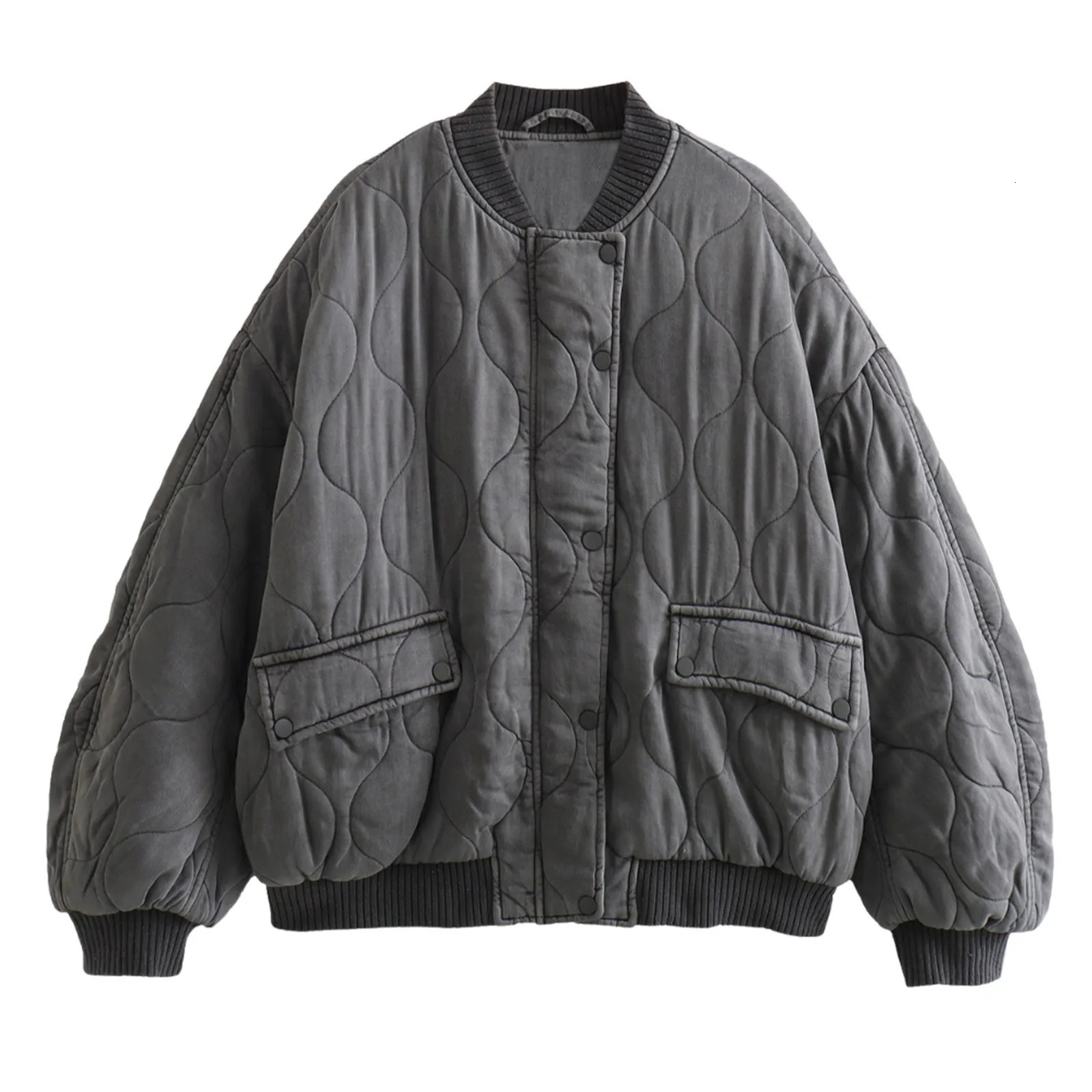 WomenS Thicken Warm Jacket Solid Color Single Breasted Loose Quilted Baseball Uniform Padded Autumn Outwear 241011