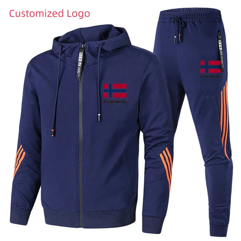 Men Tracksuits Zipper Hoodies and Pants Set Sport Brand Male Fitness Clothing Mens Triple Luxury Brand Printed Slant