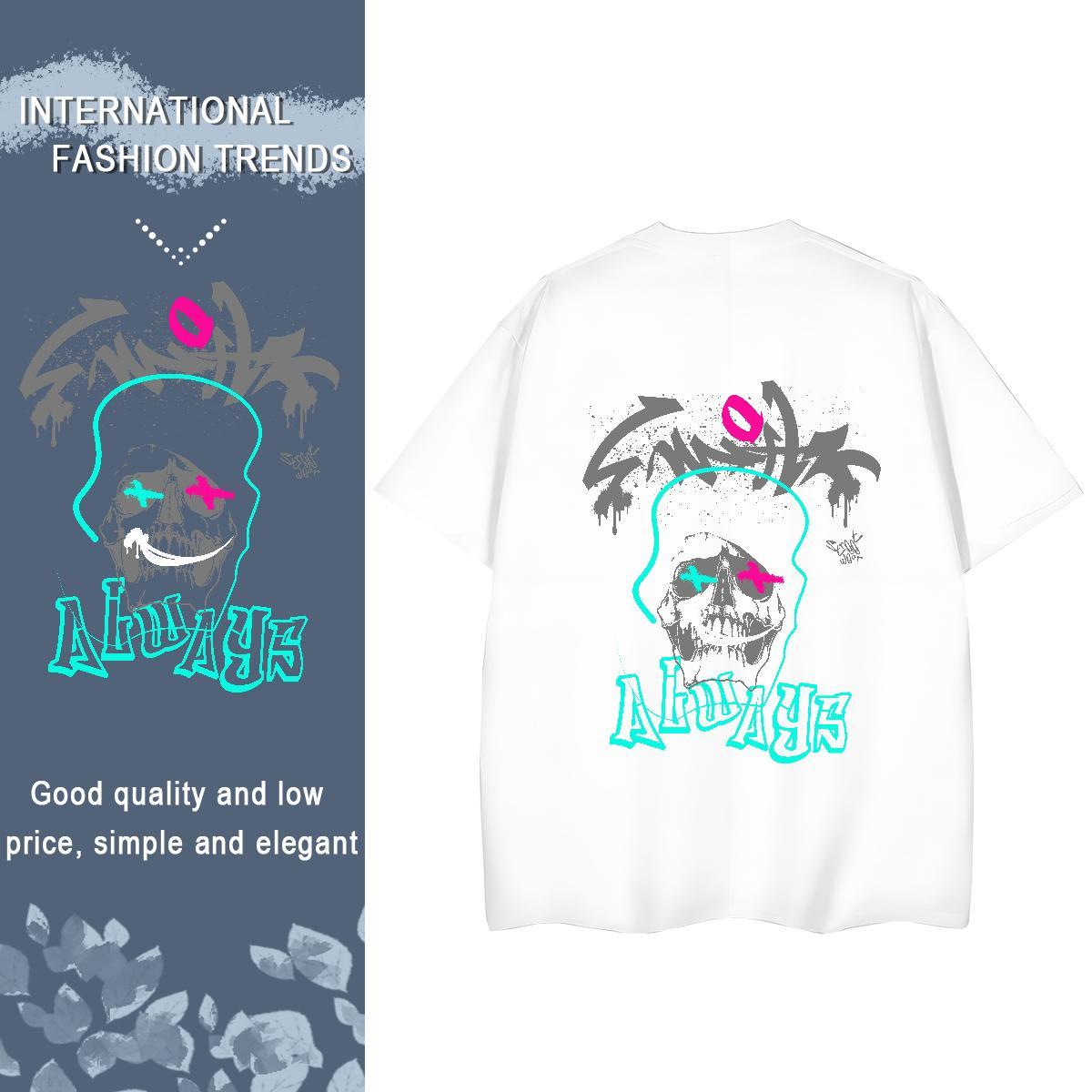 New T-Shirts 230g Cotton Short Sleeve O-Neck Casual Sport skull Tshirt for Man Woman Free Shipping Cartoon Printing L-4XL Top Shirts