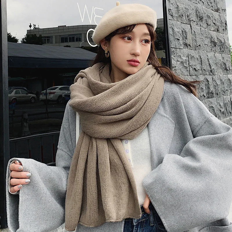 Winter Womens Scarf Fashion Warm Shawl And Wrap Bandana Pashmina Female Solid Color Large Long Knitted Scarves 241009
