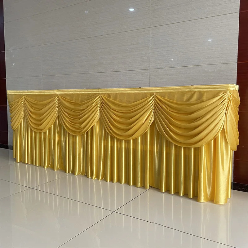 6M Ice Silk Table Skirting with Valances Stage Skirts Party Banquet Event Birthday Decoration 241010