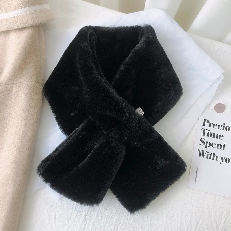 Winter artificial rabbit fur scarf womens scarf soft plush scarf solid color collar warm item Christma Years gift 241007